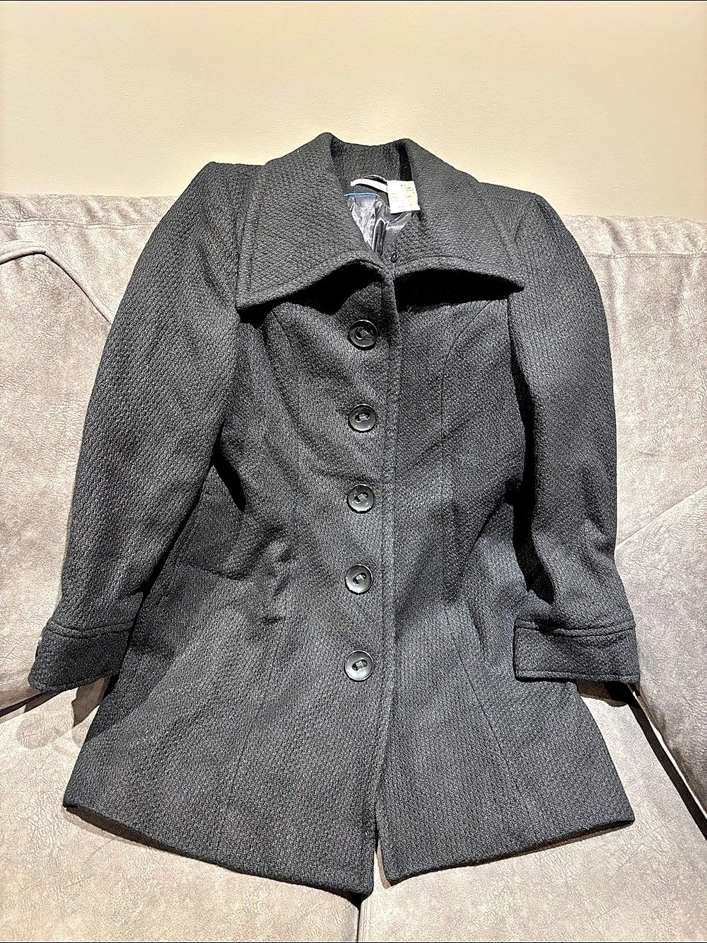 NWT Ricki's Kennedy Classic Wool Coat Pea Coat in Black - Size L